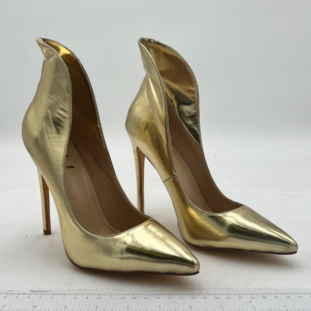 FSJ Gold Prom Pointy Toe High Heel Stiletto Pumps Closed Toe Slip On Party Shoes